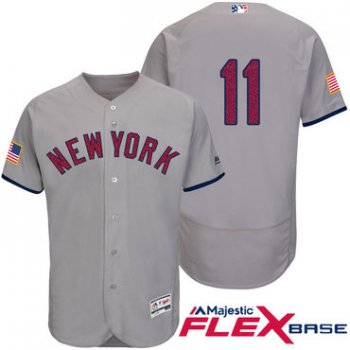 Men's New York Yankees #11 Brett Gardner Gray Stars & Stripes Fashion Independence Day Stitched MLB Majestic Flex Base Jersey
