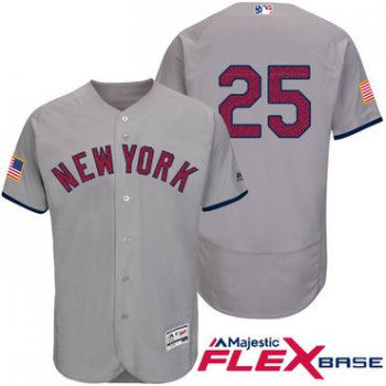 Men's New York Yankees #25 Mark Teixeira Gray Stars & Stripes Fashion Independence Day Stitched MLB Majestic Flex Base Jersey