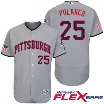 Men's Pittsburgh Pirates #25 Gregory Polanco Gray Stars & Stripes Fashion Independence Day Stitched MLB Majestic Flex Base Jersey