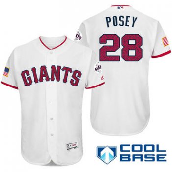 Men's San Francisco Giants #28 Buster Posey White Stars & Stripes Fashion Independence Day Stitched MLB Majestic Cool Base Jersey