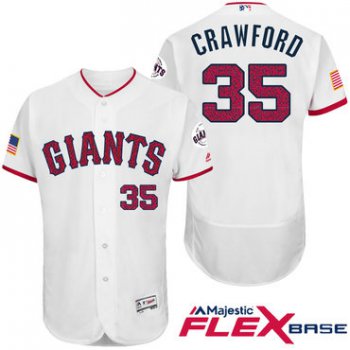 Men's San Francisco Giants #35 Brandon Crawford White Stars & Stripes Fashion Independence Day Stitched MLB Majestic Flex Base Jersey