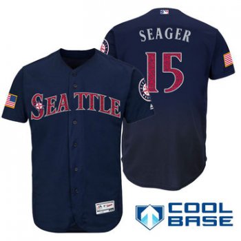 Men's Seattle Mariners #15 Kyle Seager Navy Blue Stars & Stripes Fashion Independence Day Stitched MLB Majestic Cool Base Jersey