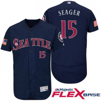 Men's Seattle Mariners #15 Kyle Seager Navy Blue Stars & Stripes Fashion Independence Day Stitched MLB Majestic Flex Base Jersey