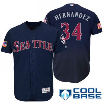 Men's Seattle Mariners #34 Felix Hernandez Navy Blue Stars & Stripes Fashion Independence Day Stitched MLB Majestic Cool Base Jersey