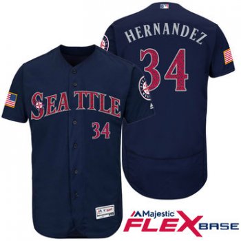 Men's Seattle Mariners #34 Felix Hernandez Navy Blue Stars & Stripes Fashion Independence Day Stitched MLB Majestic Flex Base Jersey