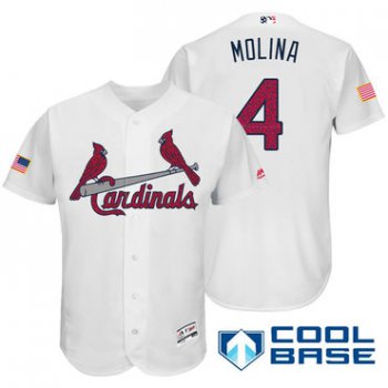 Men's St. Louis Cardinals #4 Yadier Molina White Stars & Stripes Fashion Independence Day Stitched MLB Majestic Cool Base Jersey
