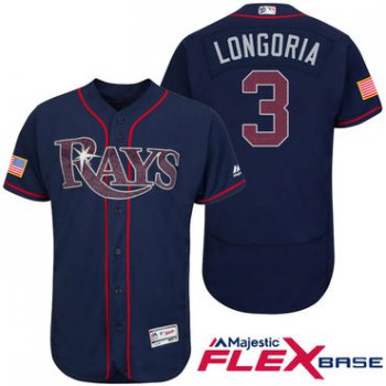 Men's Tampa Bay Rays #3 Evan Longoria Navy Blue Stars & Stripes Fashion Independence Day Stitched MLB Majestic Flex Base Jersey