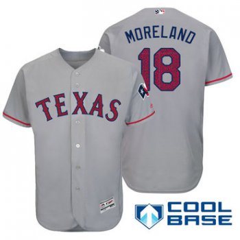 Men's Texas Rangers #18 Mitch Moreland Gray Stars & Stripes Fashion Independence Day Stitched MLB Majestic Cool Base Jersey