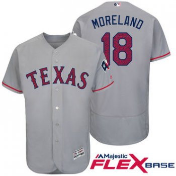 Men's Texas Rangers #18 Mitch Moreland Gray Stars & Stripes Fashion Independence Day Stitched MLB Majestic Flex Base Jersey