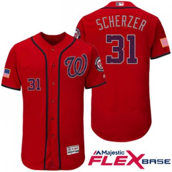 Men's Washington Nationals #31 Max Scherzer Red Stars & Stripes Fashion Independence Day Stitched MLB Majestic Flex Base Jersey