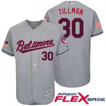 Men's Baltimore Orioles #30 Chris Tillman Gray Stars & Stripes Fashion Independence Day Stitched MLB Majestic Flex Base Jersey