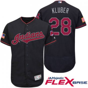 Men's Cleveland Indians #28 Corey Kluber Navy Blue Stars & Stripes Fashion Independence Day Stitched MLB Majestic Flex Base Jersey