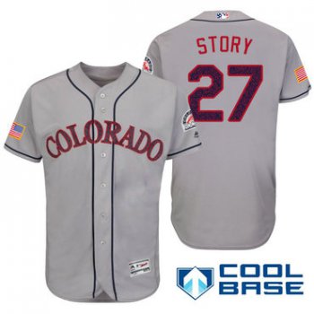 Men's Colorado Rockies #27 Trevor Story Gray Stars & Stripes Fashion Independence Day Stitched MLB Majestic Cool Base Jersey
