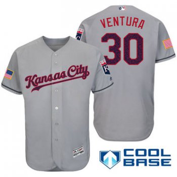 Men's Kansas City Royals #30 Yordano Ventura Gray Stars & Stripes Fashion Independence Day Stitched MLB Majestic Cool Base Jersey
