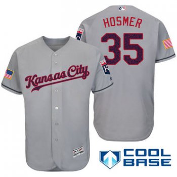 Men's Kansas City Royals #35 Eric Hosmer Gray Stars & Stripes Fashion Independence Day Stitched MLB Majestic Cool Base Jersey