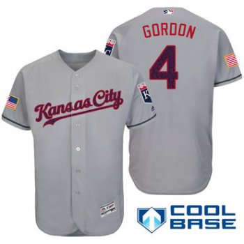 Men's Kansas City Royals #4 Alex Gordon Gray Stars & Stripes Fashion Independence Day Stitched MLB Majestic Cool Base Jersey