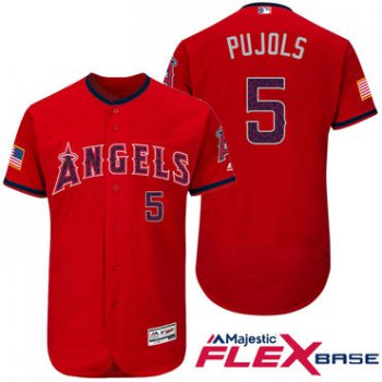 Men's Los Angeles Angels Of Anaheim #5 Albert Pujols Red Stars & Stripes Fashion Independence Day Stitched MLB Majestic Flex Base Jersey