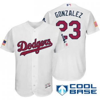 Men's Los Angeles Dodgers #23 Adrian Gonzalez White Stars & Stripes Fashion Independence Day Stitched MLB Majestic Cool Base Jersey
