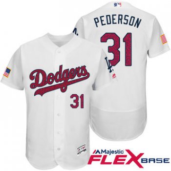 Men's Los Angeles Dodgers #31 Joc Pederson White Stars & Stripes Fashion Independence Day Stitched MLB Majestic Flex Base Jersey