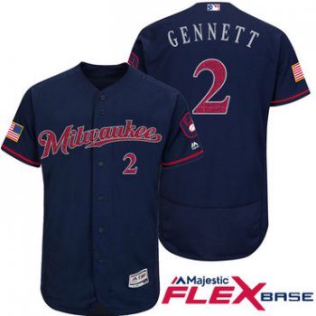 Men's Milwaukee Brewers #2 Scooter Gennett Navy Blue Stars & Stripes Fashion Independence Day Stitched MLB Majestic Flex Base Jersey