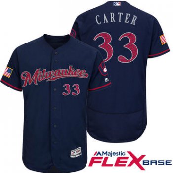 Men's Milwaukee Brewers #33 Chris Carter Navy Blue Stars & Stripes Fashion Independence Day Stitched MLB Majestic Flex Base Jersey