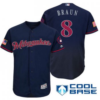 Men's Milwaukee Brewers #8 Ryan Braun Navy Blue Stars & Stripes Fashion Independence Day Stitched MLB Majestic Cool Base Jersey