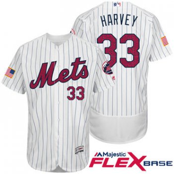 Men's New York Mets #33 Matt Harvey White Stars & Stripes Fashion Independence Day Stitched MLB Majestic Flex Base Jersey