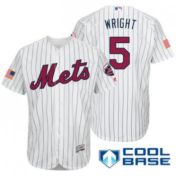 Men's New York Mets #5 David Wright White Stars & Stripes Fashion Independence Day Stitched MLB Majestic Cool Base Jersey
