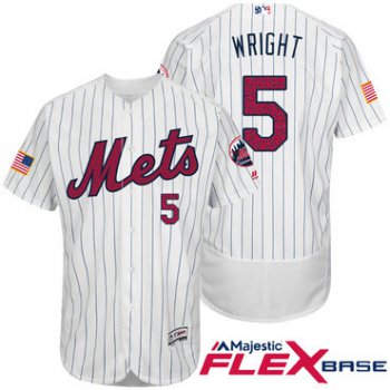 Men's New York Mets #5 David Wright White Stars & Stripes Fashion Independence Day Stitched MLB Majestic Flex Base Jersey