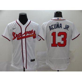 Men's Atlanta Braves #13 Ronald Acuna Jr. White Stitched MLB Flex Base Nike Jersey