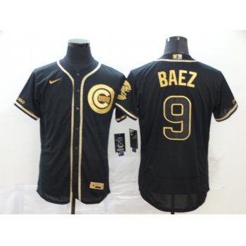 Men's Chicago Cubs #9 Javier Baez Black Golden Stitched MLB Flex Base Nike Jersey