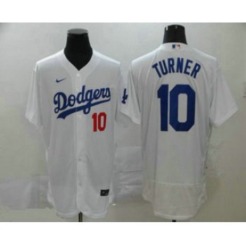 Men's Los Angeles Dodgers #10 Justin Turner White Stitched MLB Flex Base Nike Jersey