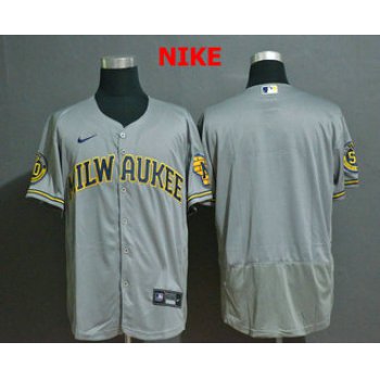 Men's Milwaukee Brewers Blank Grey Stitched MLB Flex Base Nike Jersey