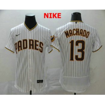 Men's San Diego Padres #13 Manny Machado White Pinstripe Stitched MLB Flex Base Nike Jersey