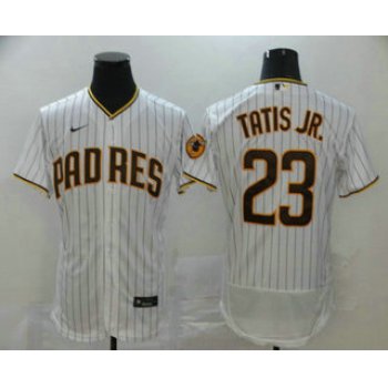 Men's San Diego Padres #23 Fernando Tatis Jr. White Pinstripe Stitched MLB Flex Base Nike Jersey
