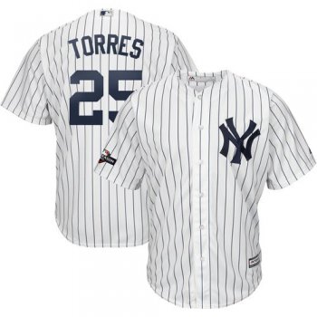 New York Yankees #25 Gleyber Torres Majestic 2019 Postseason Official Cool Base Player White Navy Jersey