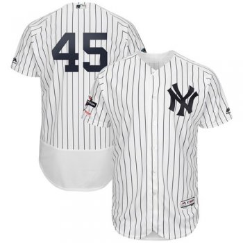 New York Yankees #45 Luke Voit Majestic 2019 Postseason Authentic Flex Base Player White Navy Jersey