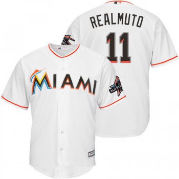 Men's Miami Marlins #11 J.T. Realmuto White Home 2017 All-Star Patch Stitched MLB Majestic Cool Base Jersey