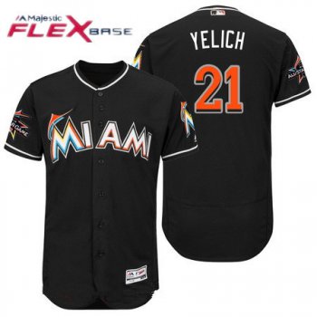 Men's Miami Marlins #21 Christian Yelich Black 2017 All-Star Patch Stitched MLB Majestic Flex Base Jersey