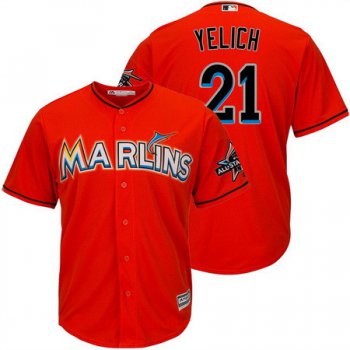 Men's Miami Marlins #21 Christian Yelich Orange 2017 All-Star Patch Stitched MLB Majestic Cool Base Jersey