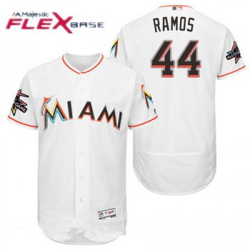 Men's Miami Marlins #44 A.J. Ramos White Home 2017 All-Star Patch Stitched MLB Majestic Flex Base Jersey