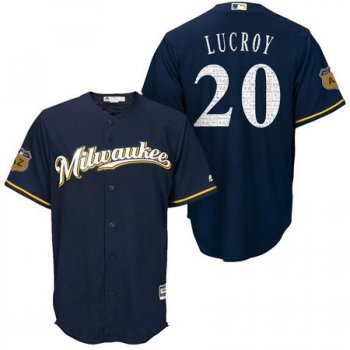 Men's Milwaukee Brewers #20 Jonathan Lucroy Navy Blue 2017 Spring Training Stitched MLB Majestic Cool Base Jersey