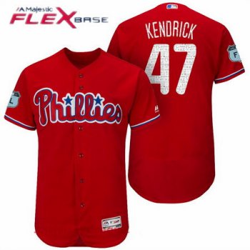 Men's Philadelphia Phillies #47 Howie Kendrick Red 2017 Spring Training Stitched MLB Majestic Flex Base Jersey