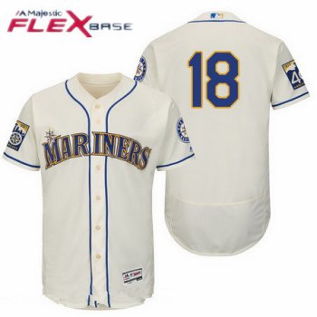 Men's Seattle Mariners #18 Hisashi Iwakuma Cream 40TH Patch Stitched MLB Majestic Flex Base Jersey
