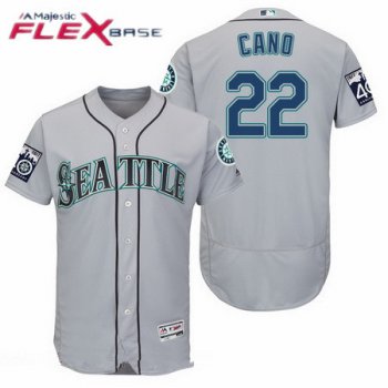 Men's Seattle Mariners #22 Robinson Cano Gray Road 40TH Patch Stitched MLB Majestic Flex Base Jersey