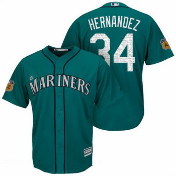 Men's Seattle Mariners #34 Felix Hernandez Teal Green 2017 Spring Training Stitched MLB Majestic Cool Base Jersey