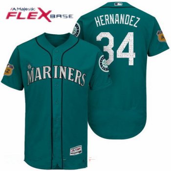 Men's Seattle Mariners #34 Felix Hernandez Teal Green 2017 Spring Training Stitched MLB Majestic Flex Base Jersey