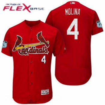 Men's St. Louis Cardinals #4 Yadier Molina Red 2017 Spring Training Stitched MLB Majestic Flex Base Jersey