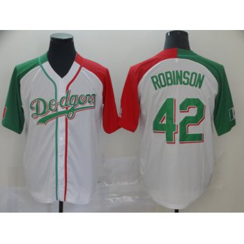 Dodgers #42 Jackie Robinson White Red Green Split Cool Base Stitched Baseball Jersey