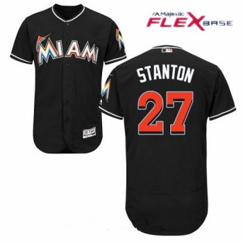 Men's Miami Marlins #27 Giancarlo Stanton Black Stitched MLB Majestic Flex Base Jersey